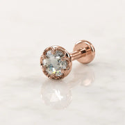 3mm Reina Rose Cut Diamond Flat Back Stud in 14K Rose Gold with crown-set Rose Cut Diamond - for cartilage, helix, tragus, and lobe piercings