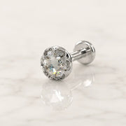 3mm Reina Rose Cut Diamond Flat Back Stud in 14K White Gold with crown-set Rose Cut Diamond - for cartilage, helix, tragus, and lobe piercings
