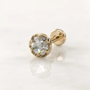 3mm Reina Rose Cut Diamond Flat Back Stud in 14K Yellow Gold with crown-set Rose Cut Diamond - for cartilage, helix, tragus, and lobe piercings