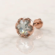 4mm Reina Rose Cut Diamond Flat Back Stud in 14K Rose Gold with crown-set Rose Cut Diamond - for cartilage, helix, tragus, and lobe piercings