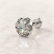 4mm Reina Rose Cut Diamond Flat Back Stud in 14K White Gold with crown-set Rose Cut Diamond - for cartilage, helix, tragus, and lobe piercings