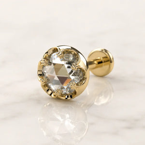 4mm Reina Rose Cut Diamond Flat Back Stud in 14K Yellow Gold with crown-set Rose Cut Diamond - for cartilage, helix, tragus, and lobe piercings