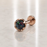 Reina Black Opal Nose Ring in 14K Rose Gold with crown-set Black Opal - for nostril piercings
