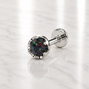 Reina Black Opal Nose Ring in 14K White Gold with crown-set Black Opal - for nostril piercings