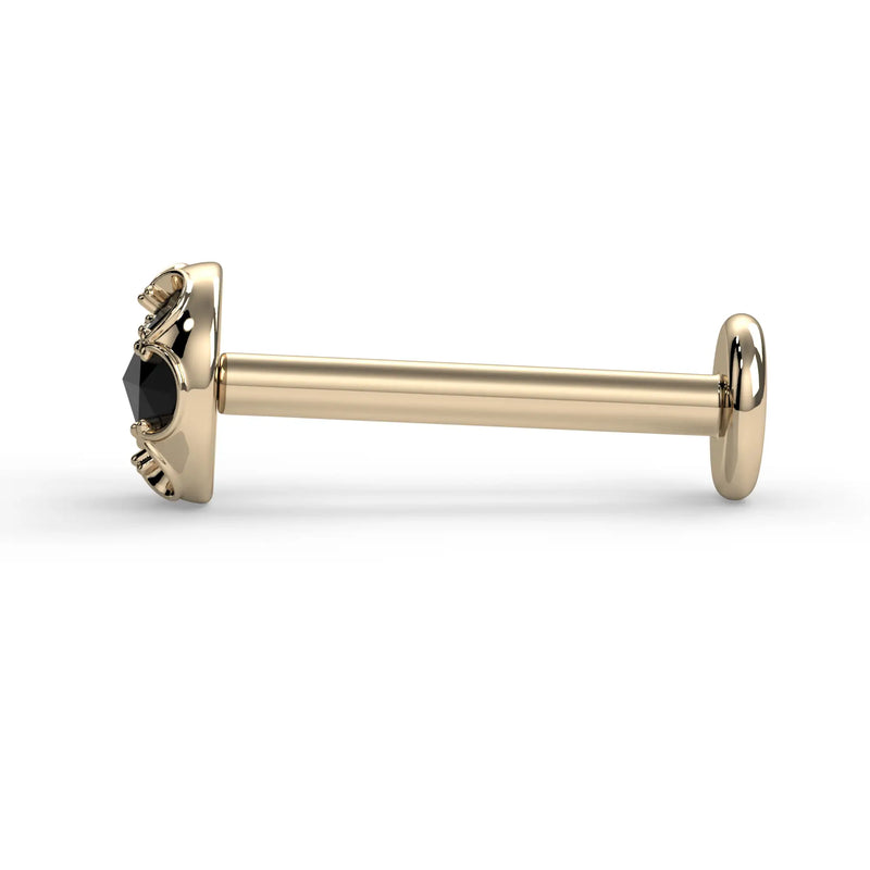 Reina Rose Cut Black Diamond Flat Back Stud in solid 14k gold with crown-set rose cut black diamond - for cartilage, helix, tragus, and lobe piercings