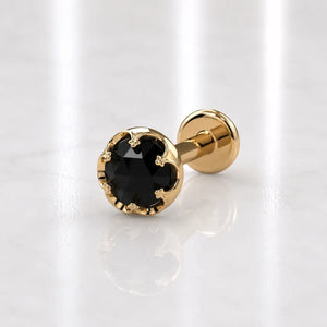 Reina Rose Cut Black Diamond Nose Ring in 14K Yellow Gold with crown-set Rose Cut Black Diamond - for nostril piercings