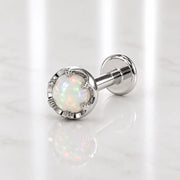 Reina Ethiopian Opal Nose Ring in 14K White Gold with crown-set Ethiopian Opal - for nostril piercings