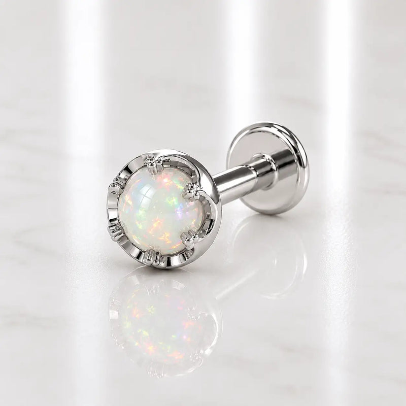 Reina Ethiopian Opal Nose Ring in 14K White Gold with crown-set Ethiopian Opal - for nostril piercings