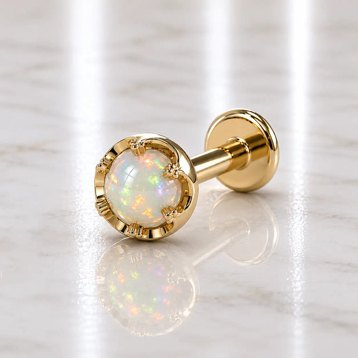 Reina Ethiopian Opal Nose Ring in 14K Yellow Gold with crown-set Ethiopian Opal - for nostril piercings