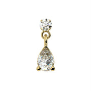 14k yellow gold diamond pear drop flat back labret, classic size, front view on white background