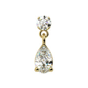 14k yellow gold diamond pear drop flat back stud, statement size, front view showing larger pear diamond