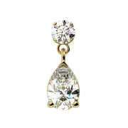 Close-up of 14k yellow gold diamond pear drop labret highlighting articulated drop link and prong setting
