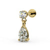 Side profile of 14k yellow gold diamond pear drop flat back stud showing post length and flat disc backing