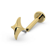 14k yellow gold sparkle flat back stud shown disassembled, revealing threaded post and flat disc backing