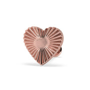 14k rose gold sunburst heart flat back cartilage stud, front view with ridged sunburst texture