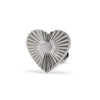 14k white gold sunburst heart flat back stud, front view highlighting polished ridged heart design