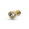 14k yellow gold white sapphire heart flat back stud earring with bezel setting, angled view