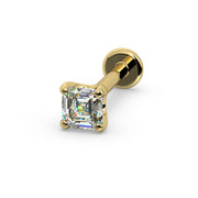 14k yellow gold 2.6mm Asscher diamond flat back labret, angled white-background product view