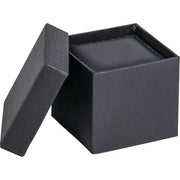Black gift carton outer box open with lid removed, showing padded interior lining