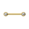 14k yellow gold VS1 diamond nipple barbell with dual bezel-set round diamonds, 3mm size, front view
