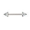 14k white gold nipple barbell with dual trillion-cut diamonds, .372 CTW, front view