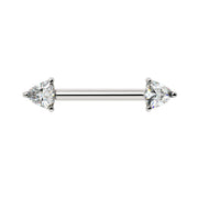 14k white gold nipple barbell with dual trillion-cut diamonds, .372 CTW, front view