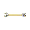 14k yellow gold nipple barbell with dual 4mm GIA diamonds in 4-prong settings, front view