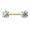 14k yellow gold diamond nipple barbell with two 1.00ct round brilliant diamonds in 4-prong settings, front view