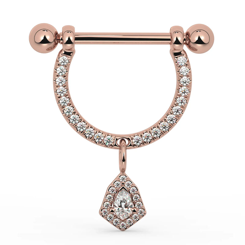 14K Rose Gold Large Aria Diamond Halo Dangle Nipple Ring