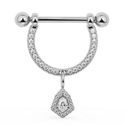 14K White Gold Large Aria Diamond Halo Dangle Nipple Ring