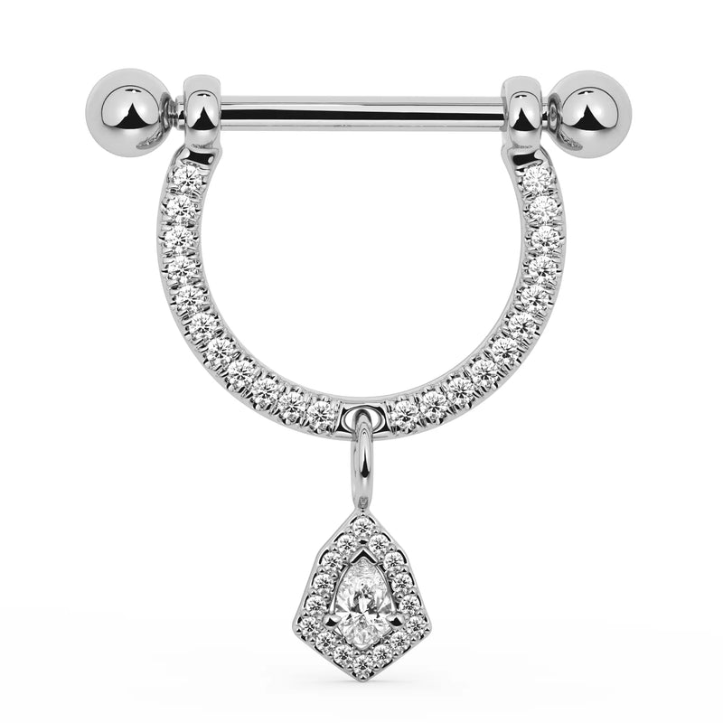 14K White Gold Large Aria Diamond Halo Dangle Nipple Ring
