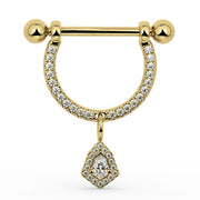14K Yellow Gold Large Aria Diamond Halo Dangle Nipple Ring