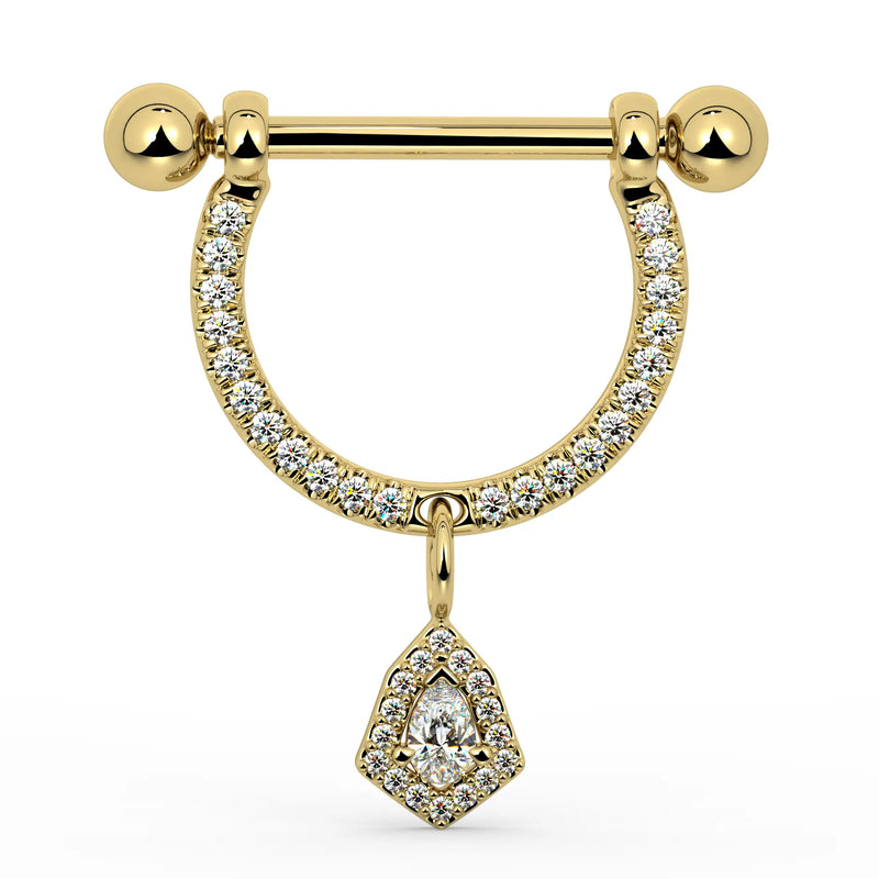 14K Yellow Gold Large Aria Diamond Halo Dangle Nipple Ring