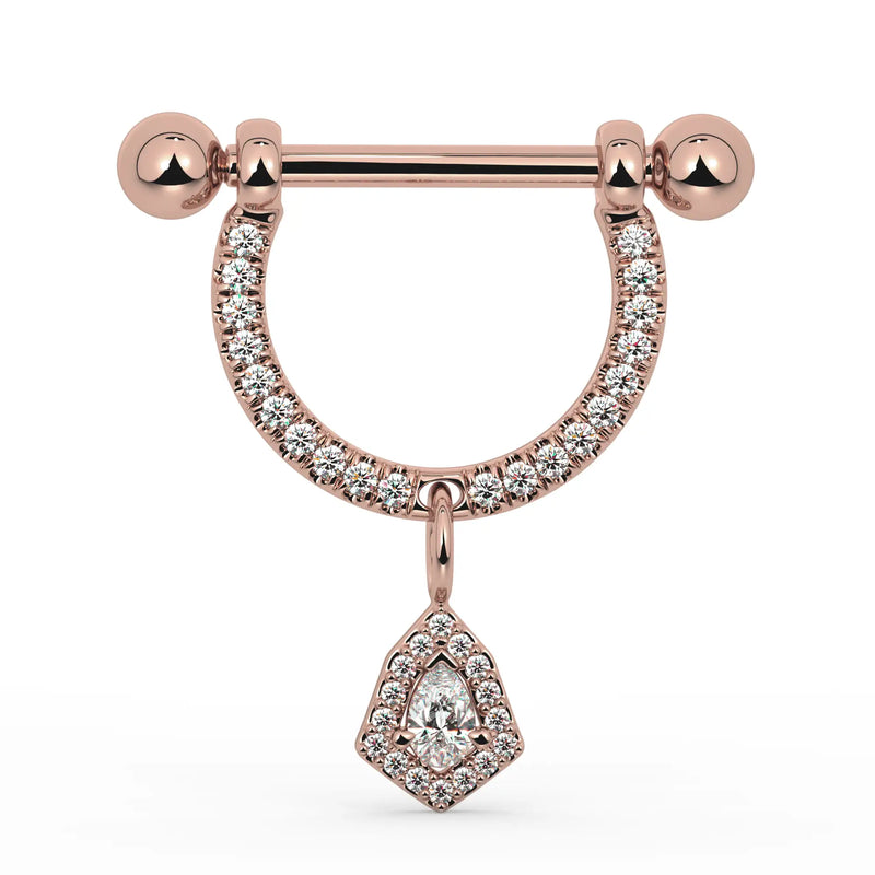 14K Rose Gold Medium Aria Diamond Halo Dangle Nipple Ring