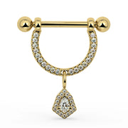 14K Yellow Gold Medium Aria Diamond Halo Dangle Nipple Ring
