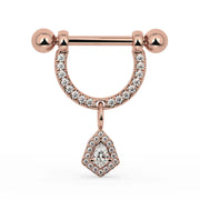 14K Rose Gold Small Aria Diamond Halo Dangle Nipple Ring