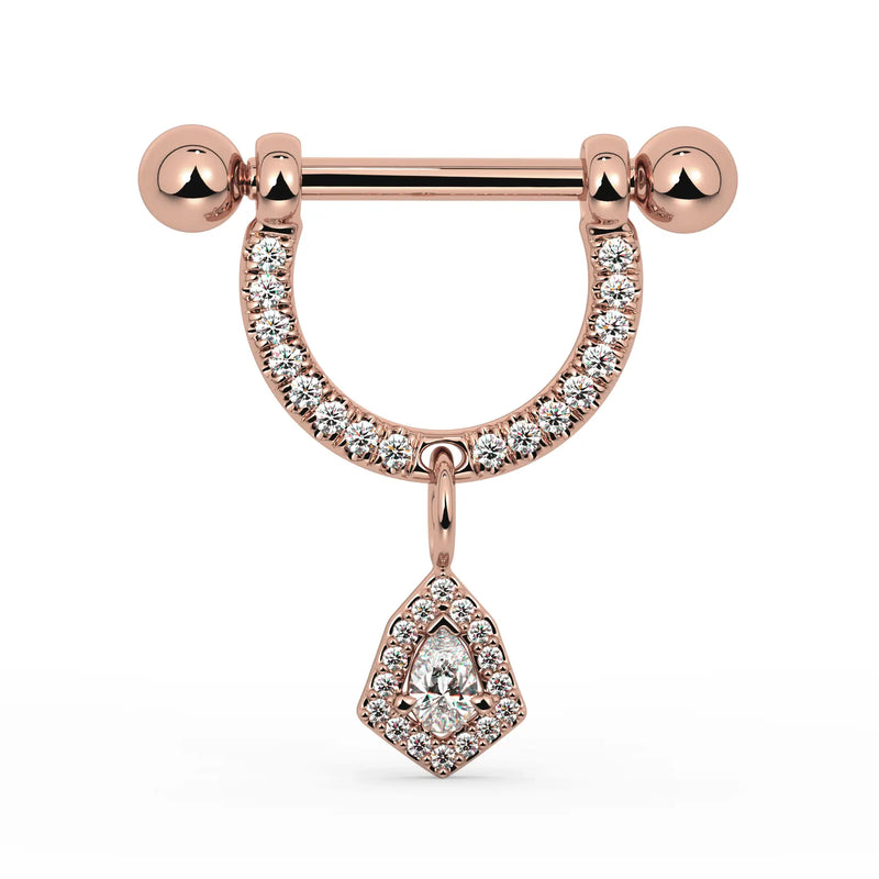 14K Rose Gold Small Aria Diamond Halo Dangle Nipple Ring