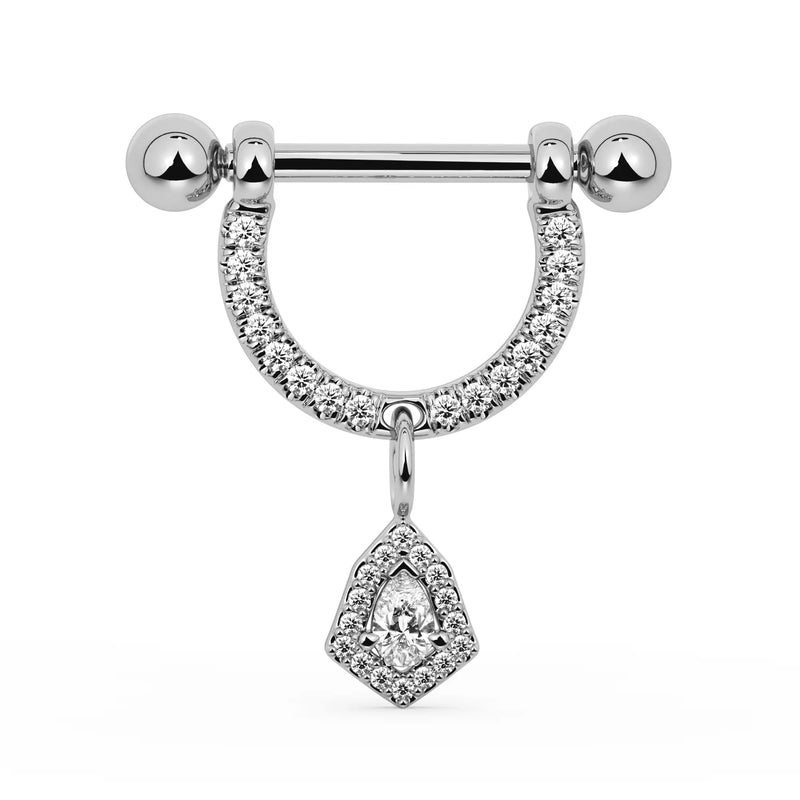 14K White Gold Small Aria Diamond Halo Dangle Nipple Ring