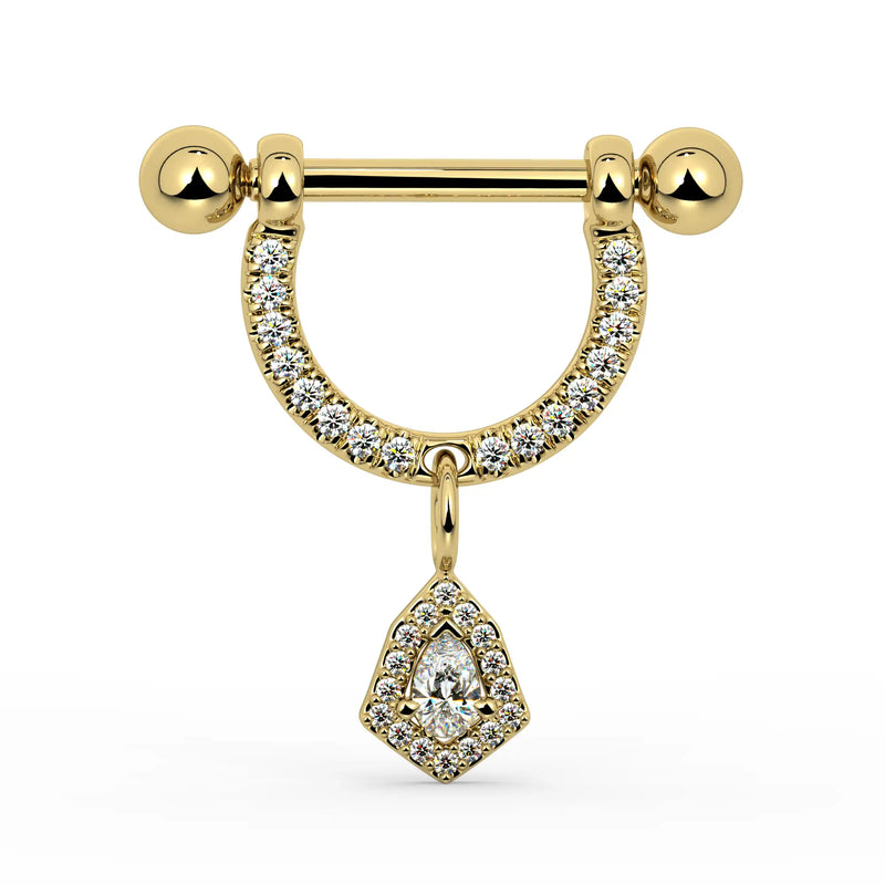14K Yellow Gold Small Aria Diamond Halo Dangle Nipple Ring