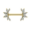 14k yellow gold angel wing nipple barbell with marquise CZ stones, front view