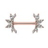 14k rose gold angel wing nipple barbell with sparkling marquise CZ settings, front view