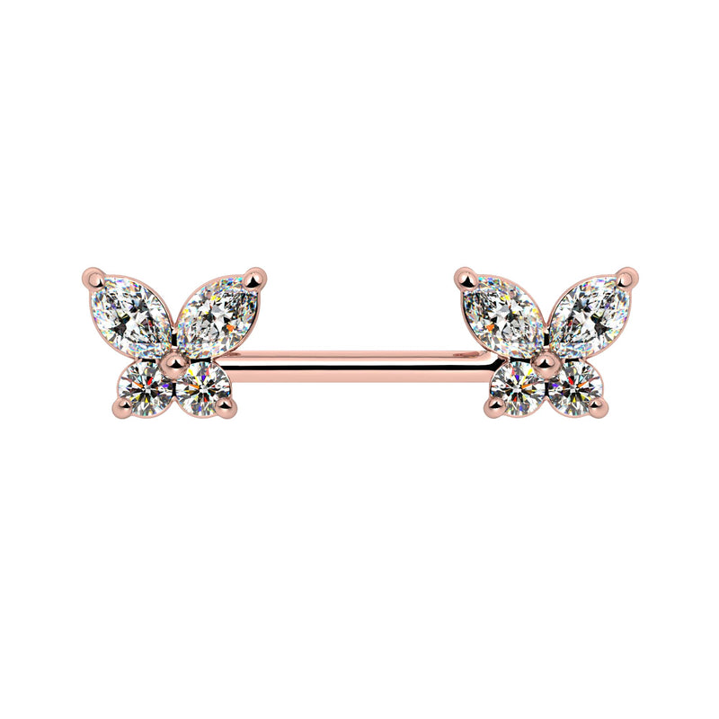 Butterfly Nipple Barbell  14k Gold Diamond Piercing | FreshTrends