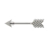 14k white gold diamond pavé arrow nipple barbell front view with bright polish and pavé-set diamonds