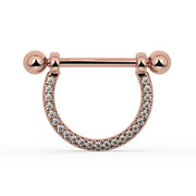 14K Rose Gold Large Diamond Pavé Stirrup Nipple Ring