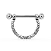 14K White Gold Large Diamond Pavé Stirrup Nipple Ring