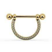 14K Yellow Gold Large Diamond Pavé Stirrup Nipple Ring