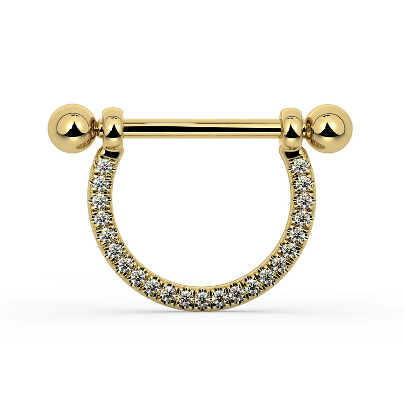 14K Yellow Gold Large Diamond Pavé Stirrup Nipple Ring