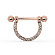 14K Rose Gold Medium Diamond Pavé Stirrup Nipple Ring