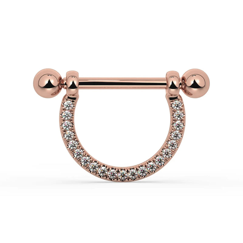 14K Rose Gold Medium Diamond Pavé Stirrup Nipple Ring