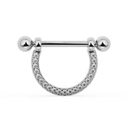 14K White Gold Medium Diamond Pavé Stirrup Nipple Ring